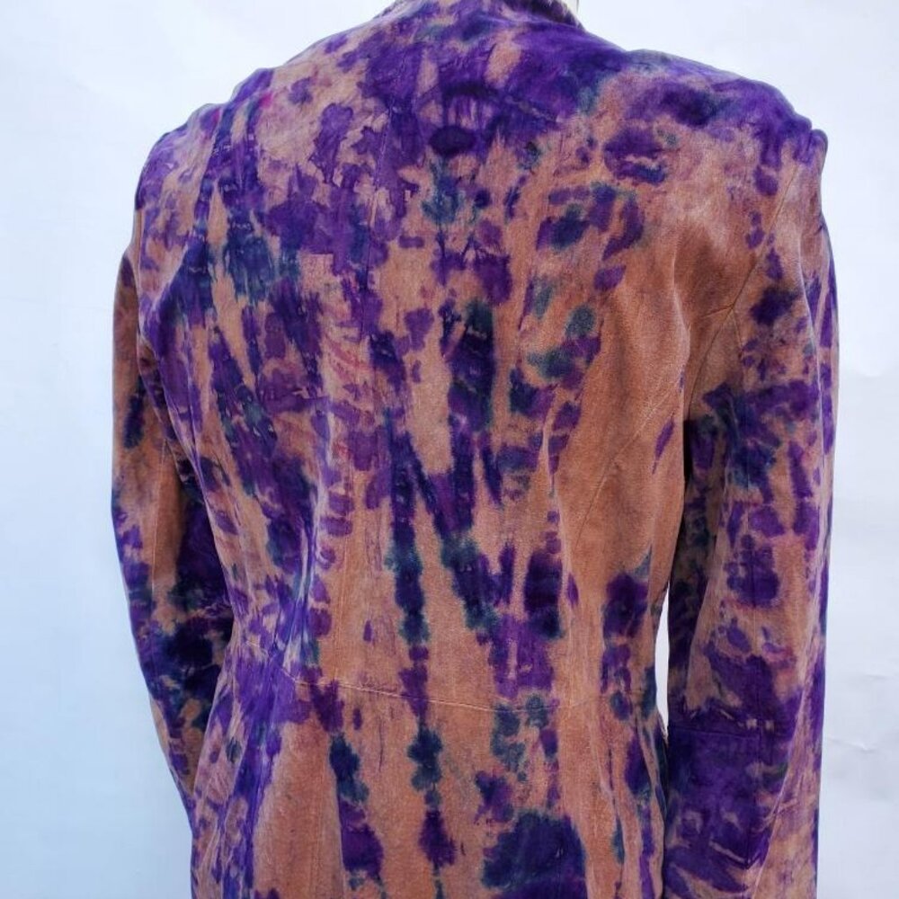 Painted vintage suede leather blazer jacket purple orange blue brown tan M L XL